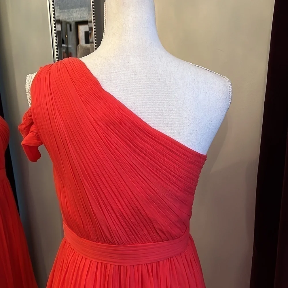 JCrew Cara Silk Chiffon Melon One Shoulder Dress Size 4 - Picture 6 of 12